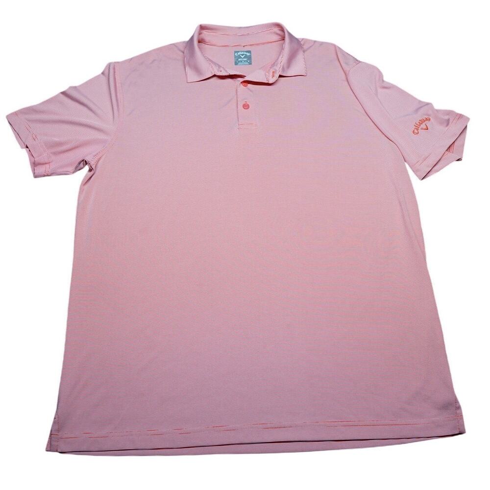 Callaway Opti Dri Golf Polo Shirt Pink Striped Short Sleeve Mens Large